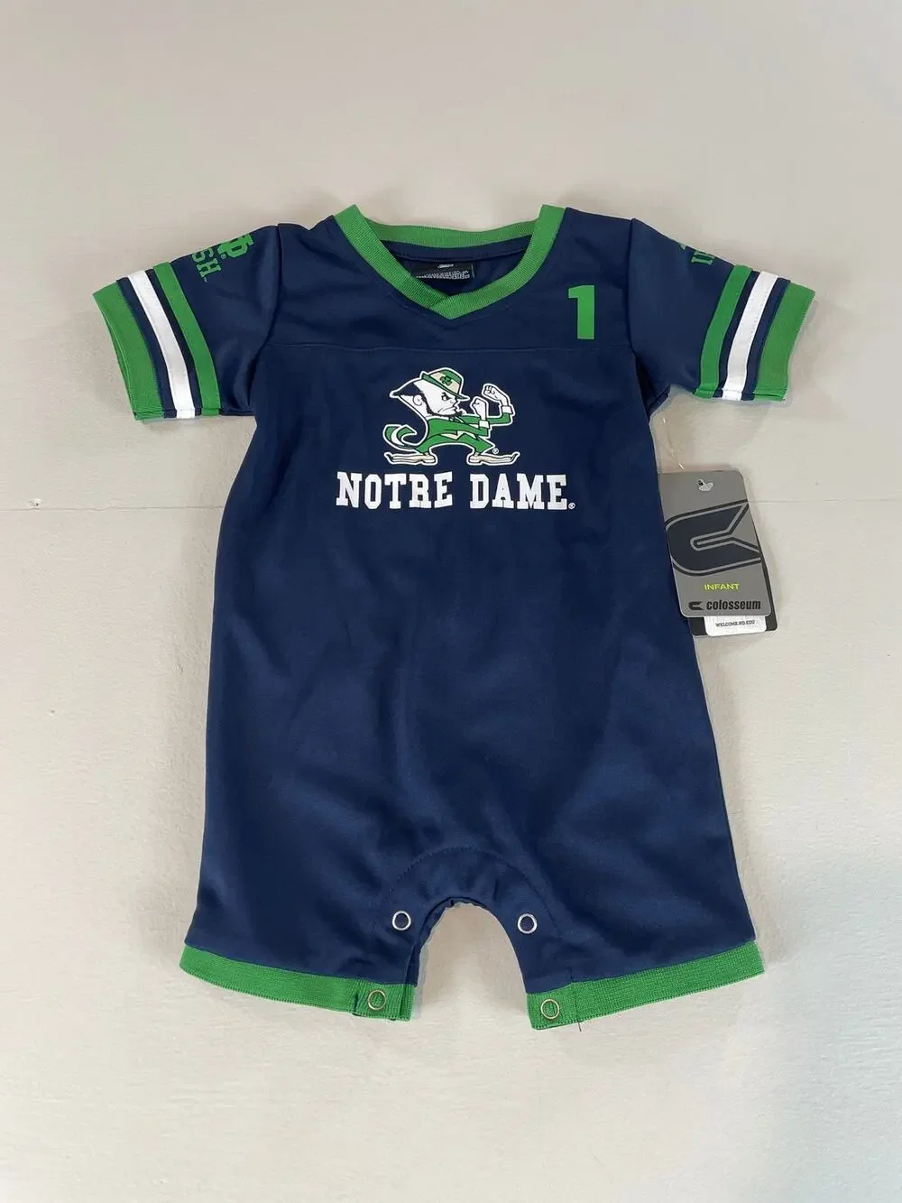 Colosseum Navy and Green Notre Dame Fighting Irish Outfit 12–18M New With Tag